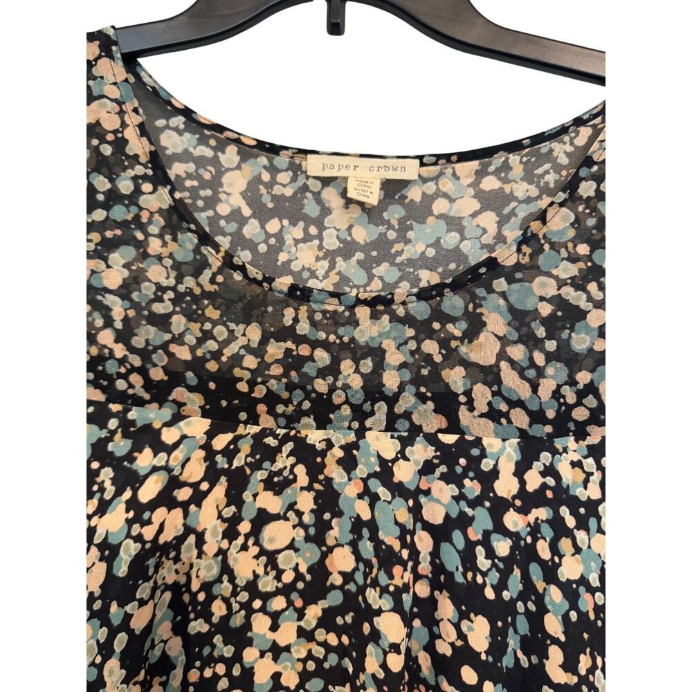 Paper Crown Floral Print Womens XS Black Multicolor Bell Sleeve Dress - Picture 6 of 9